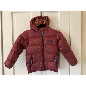Patagonia Baby Hi-Loft Down Sweater Hoody chicory red burgundy 5T puffy coat
